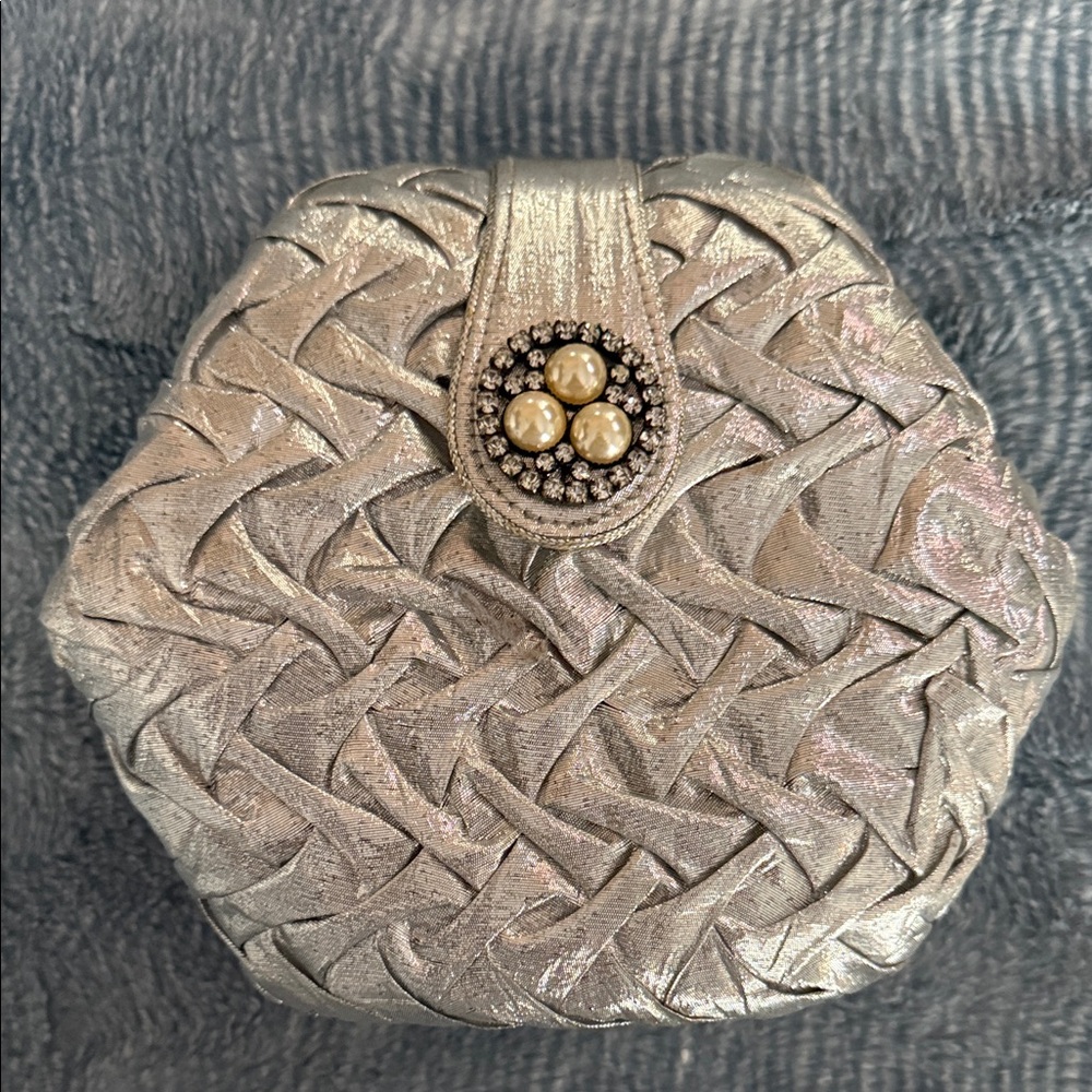 Chic Silver Clutch with Pearl Detail
